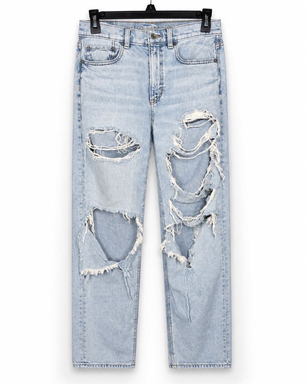American Eagle Baggy Jeans Size 2 Short Light Wash Distressed Ripped Denim